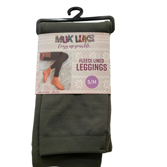 Muk Luks Leggings Olive Sm/Med Fleece Lined New with Tags - Picture 2 of 4